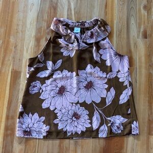 CAbi Floral Tank Top - Brown and Light Pink
